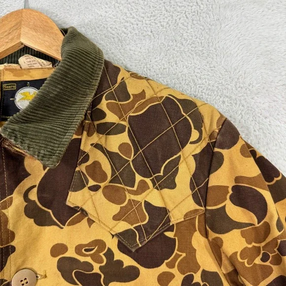 VINTAGE Sears Field Tested‎ Camo Duck Hunting Jacket Corduroy Collar Mens Large - Picture 5 of 14